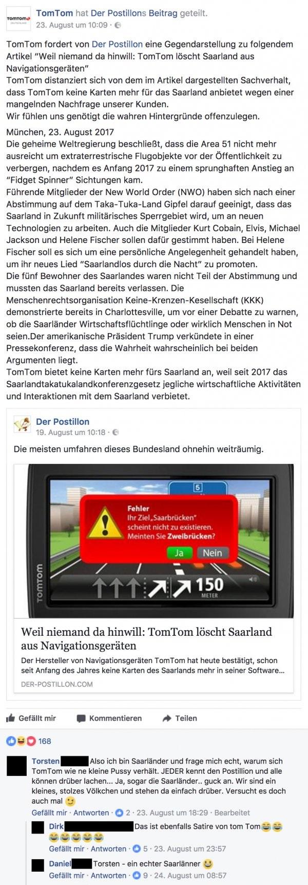 Satire gegen Satire TomTom navigiert sich zum Postillon und das Saarland ist an allem Schuld