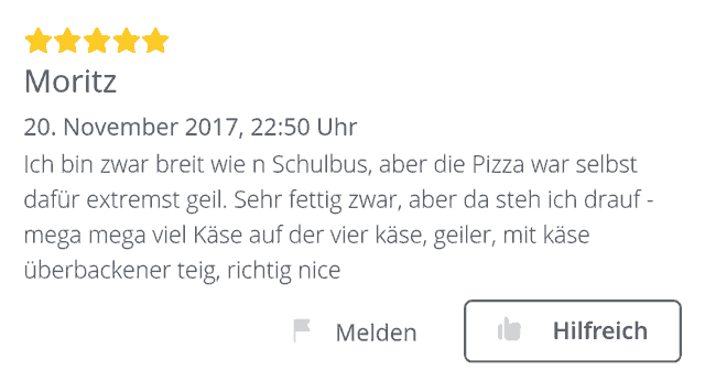 Bewertung bei Lieferheld - Ein Kiffer nach dem Fressflash