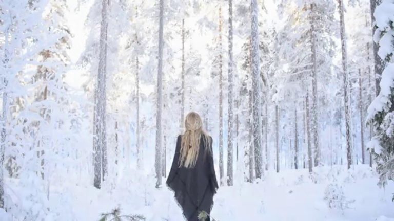 Traditionellschwedische Gesänge in einem schneebedeckten Märchenwald
