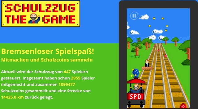 Der Schulz-Hype-Train als Mini-Game, in dem ihr Frau Kepetry überrollen könnt