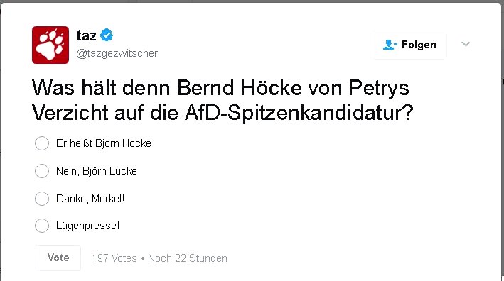 Die taz macht eine Umfrage über Bert Höcke