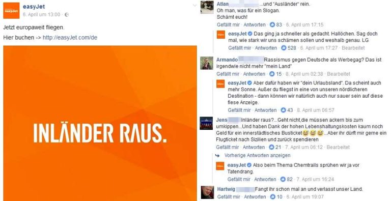 EasyJet ist fly wie ein Flugzeug im Umgang mit Hasskommentaren