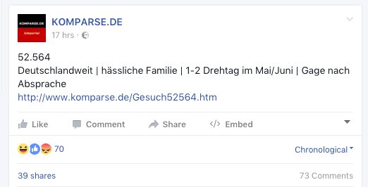 Hässliche Familie als Komparsen gesucht