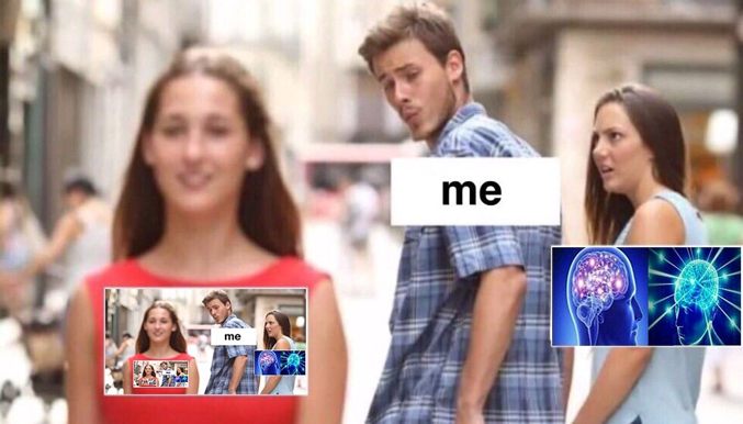 Distracted Boyfriend-Meme is distracted by distracted Boyfriend-Meme