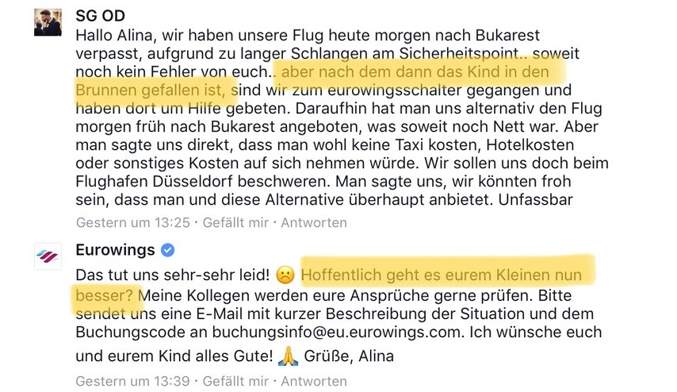 Eurowings sorgt sich sehr um das Wohl ihrer kleinen Passagiere