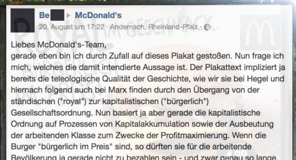 Kapitalismuskritik gegen die bürgerlichen Preise bei Marxdonalds