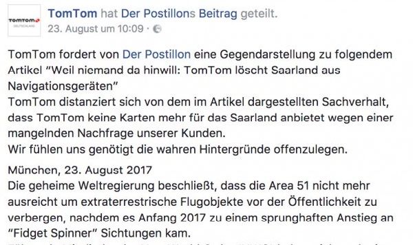 Satire vs. Satire: TomTom, das Saarland und der Postillon