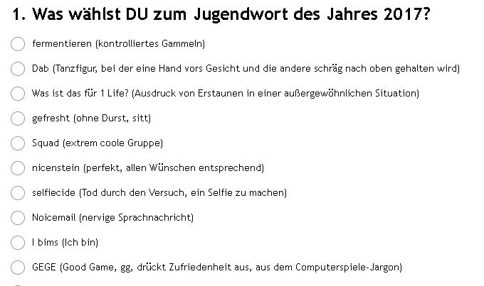 Die Kandidaten für das Jugendwort des Jahres 2017