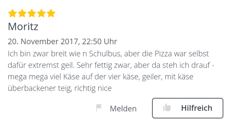 Bewertung bei Lieferheld – Ein Kiffer nach dem gestillten Fressflash