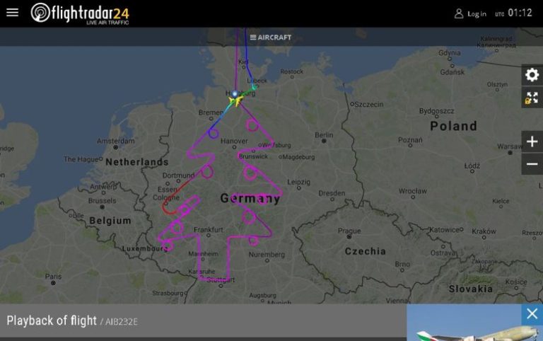 Airbus-Testflug malt einen Weihnachtsbaum über Deutschland