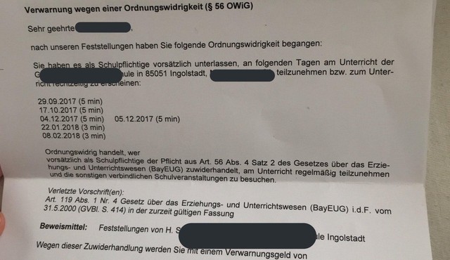 Alman Things: Ein Bußgeldbescheid wegen 5-minütiger Verspätung in der Schule