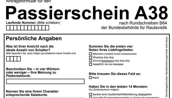 Von der Bundesbehörde für Rautavistik: Passierschein A38