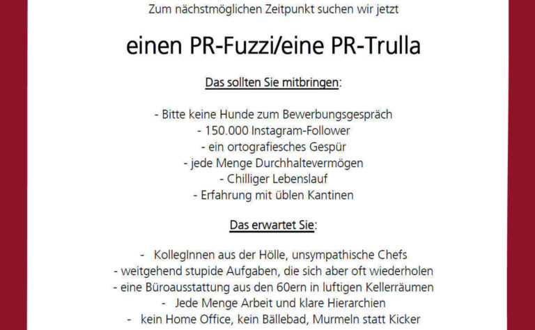 Eine PR-Agentur auf der Suche nach Mitarbeitern