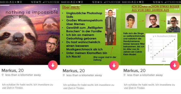 Ein Tinder-Profil mit großem Wissenspektrum über Memes & unglaublichen Photoshopskills