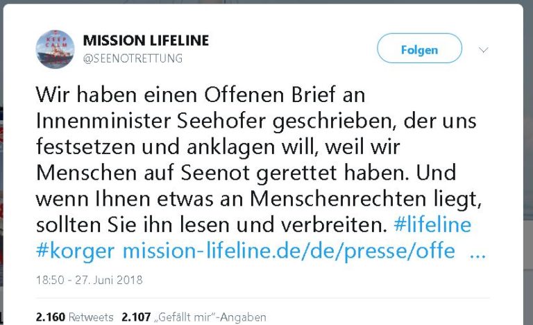 Ein offener Brief der Lifeline an Horst Seehofer