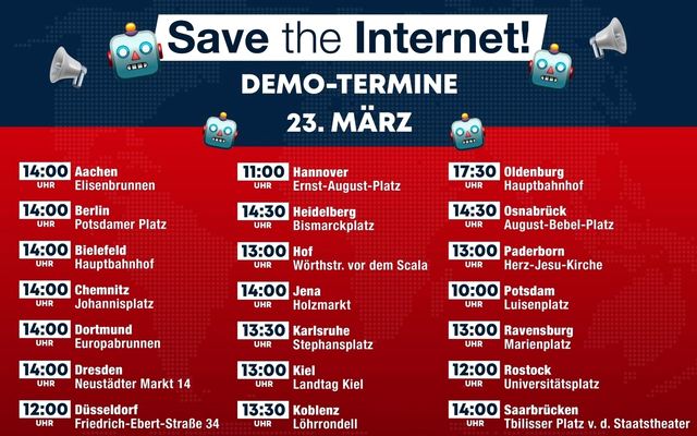 Heute geht das Internet wieder auf die Straße | Demoplan für Bots