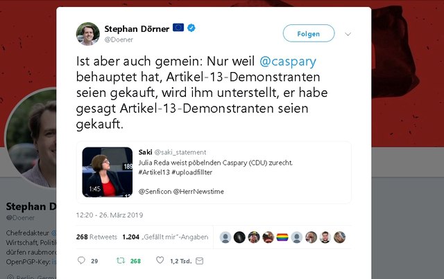 Julia Reda gegen CDU-Typ, der sich selbst zerlegt