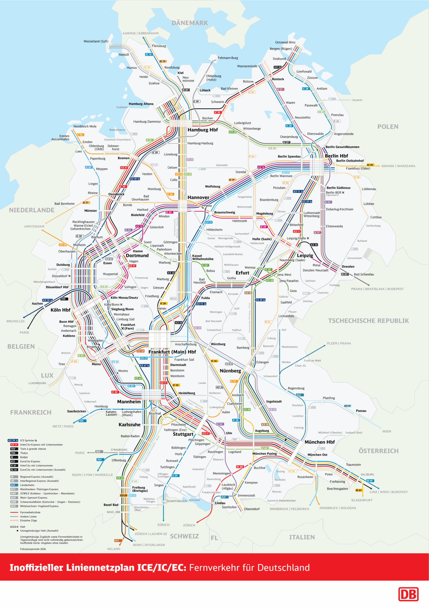 Inoffizieller Liniennetzplan des Fernverkehrs der DB & vom ÖBB-Nightjet