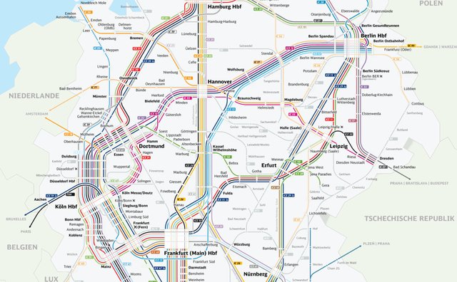 Inoffizieller Liniennetzplan des Fernverkehrs der DB & vom ÖBB-Nightjet in Europa