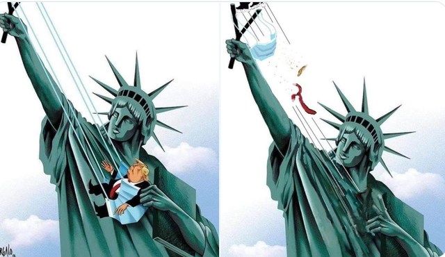 Lady Liberty schießt Trump in den Wind.gif